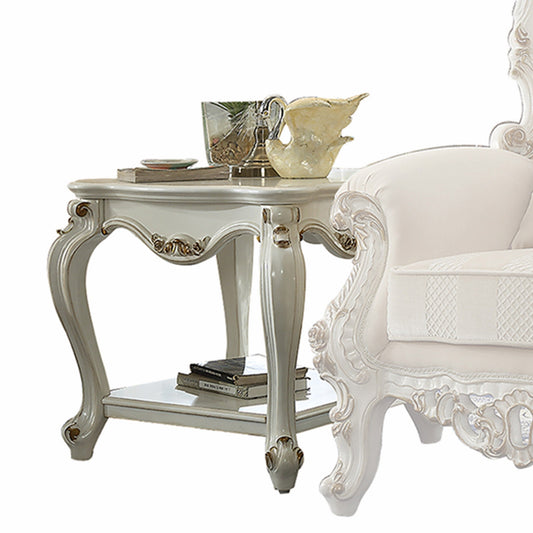 HomeRoots 24" Solid Wood End Table With Shelf in Light Grey Finish