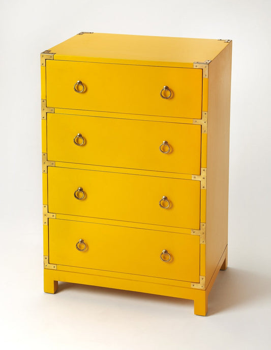 HomeRoots 24" Solid Wood Four Drawer Dresser in Yellow Finish