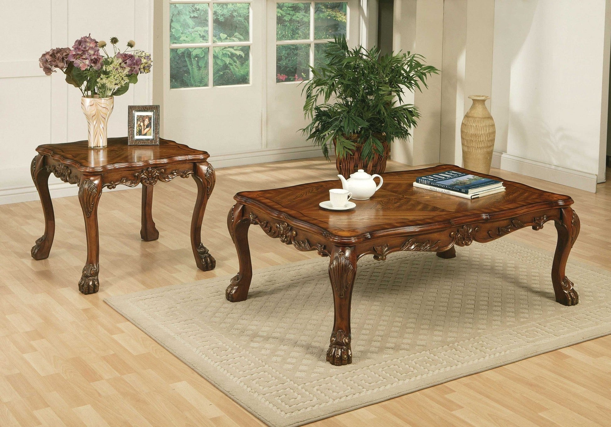 HomeRoots 24" Solid Wood Mirrored End Table in Cherry Oak and Brown Finish