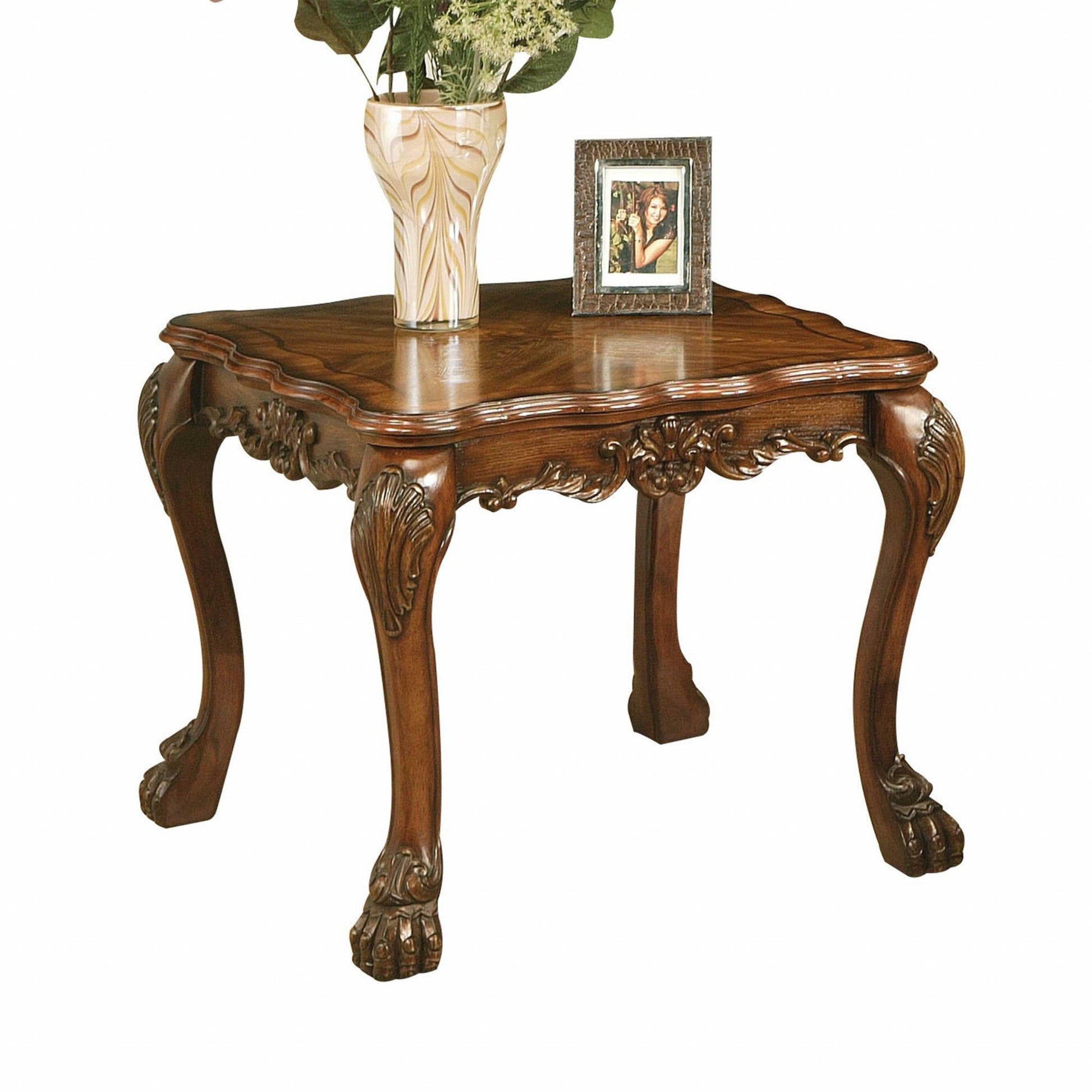 HomeRoots 24" Solid Wood Mirrored End Table in Cherry Oak and Brown Finish