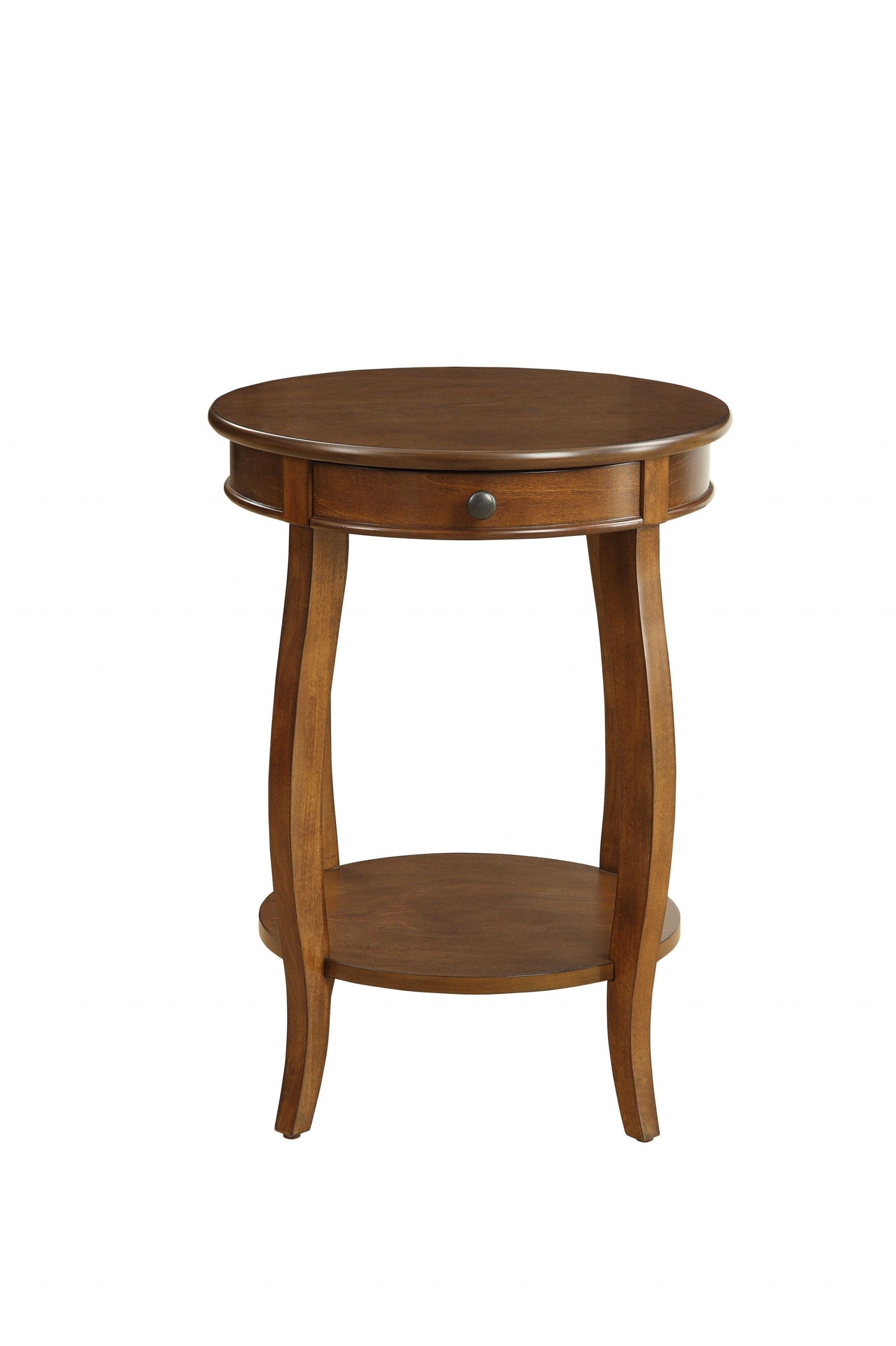 HomeRoots 24" Solid Wood Round End Table With Shelf in Brown Finish