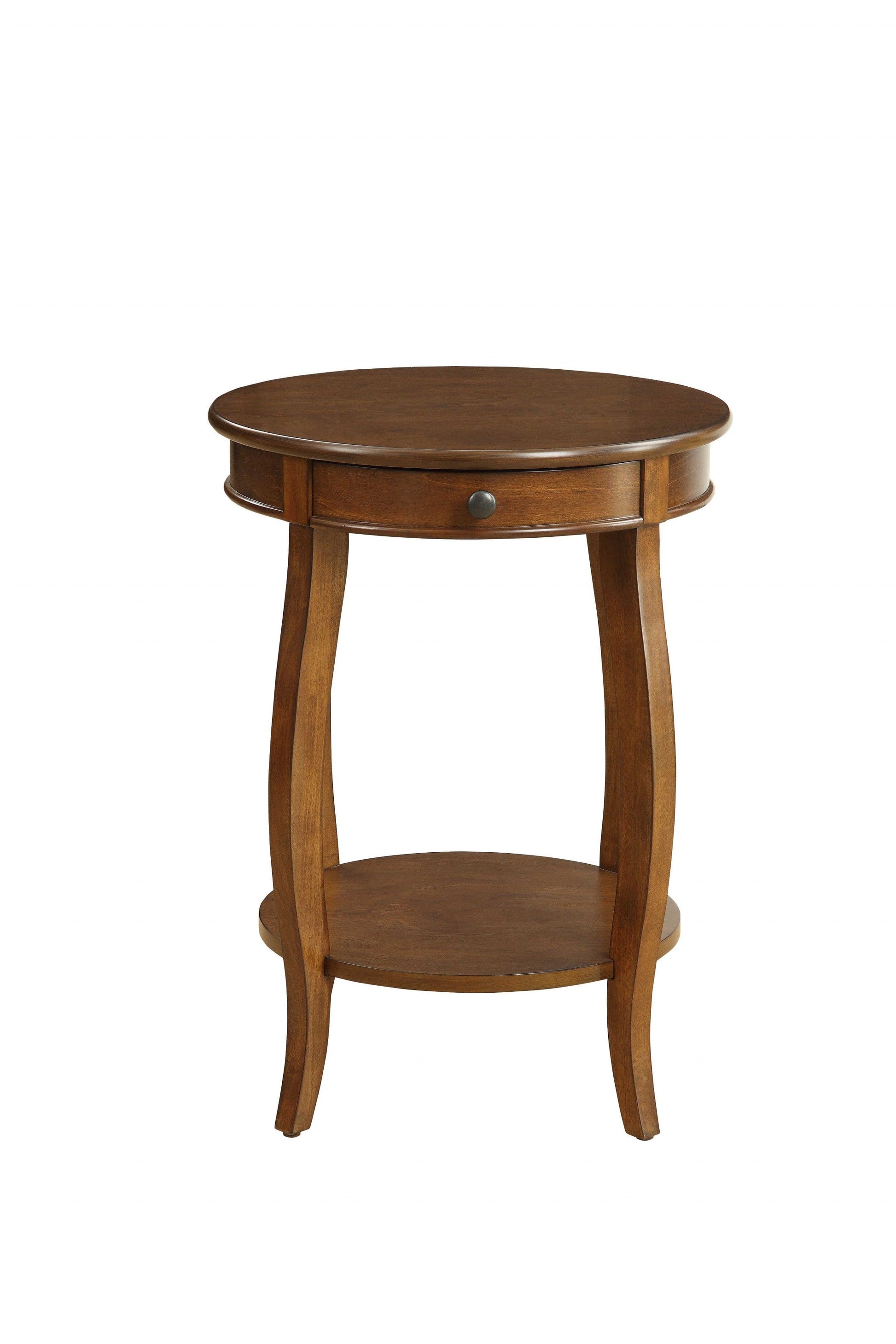 HomeRoots 24" Solid Wood Round End Table With Shelf in Brown Finish
