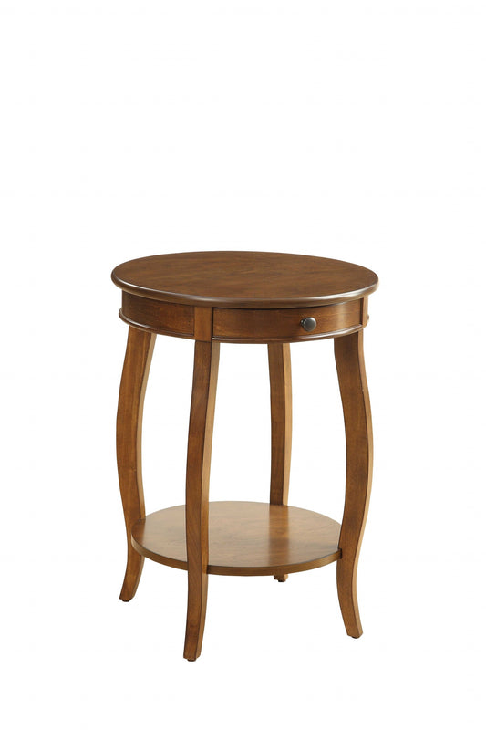 HomeRoots 24" Solid Wood Round End Table With Shelf in Brown Finish