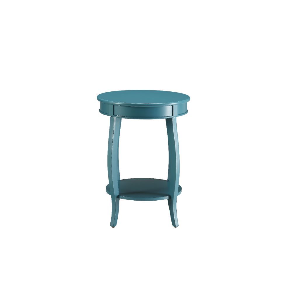 HomeRoots 24" Solid Wood Round End Table With Shelf in Teal Blue Finish