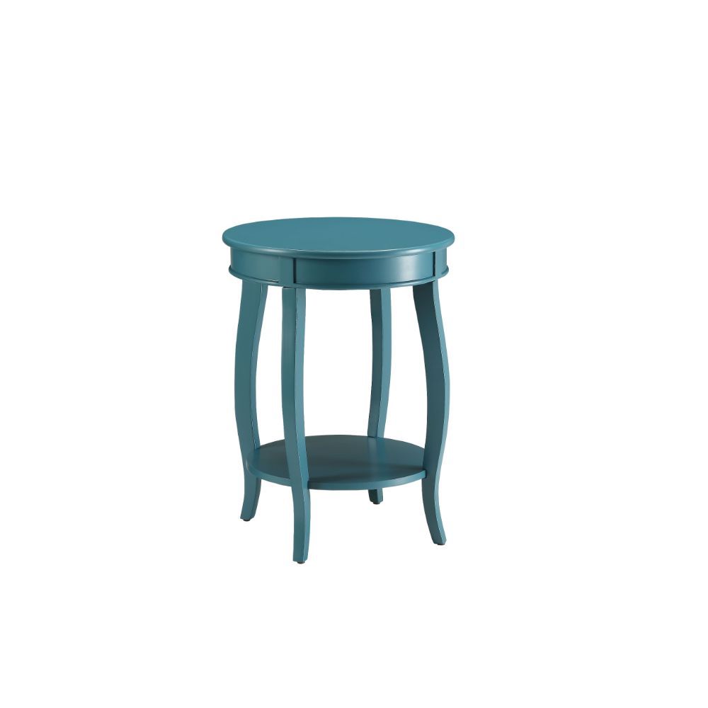 HomeRoots 24" Solid Wood Round End Table With Shelf in Teal Blue Finish