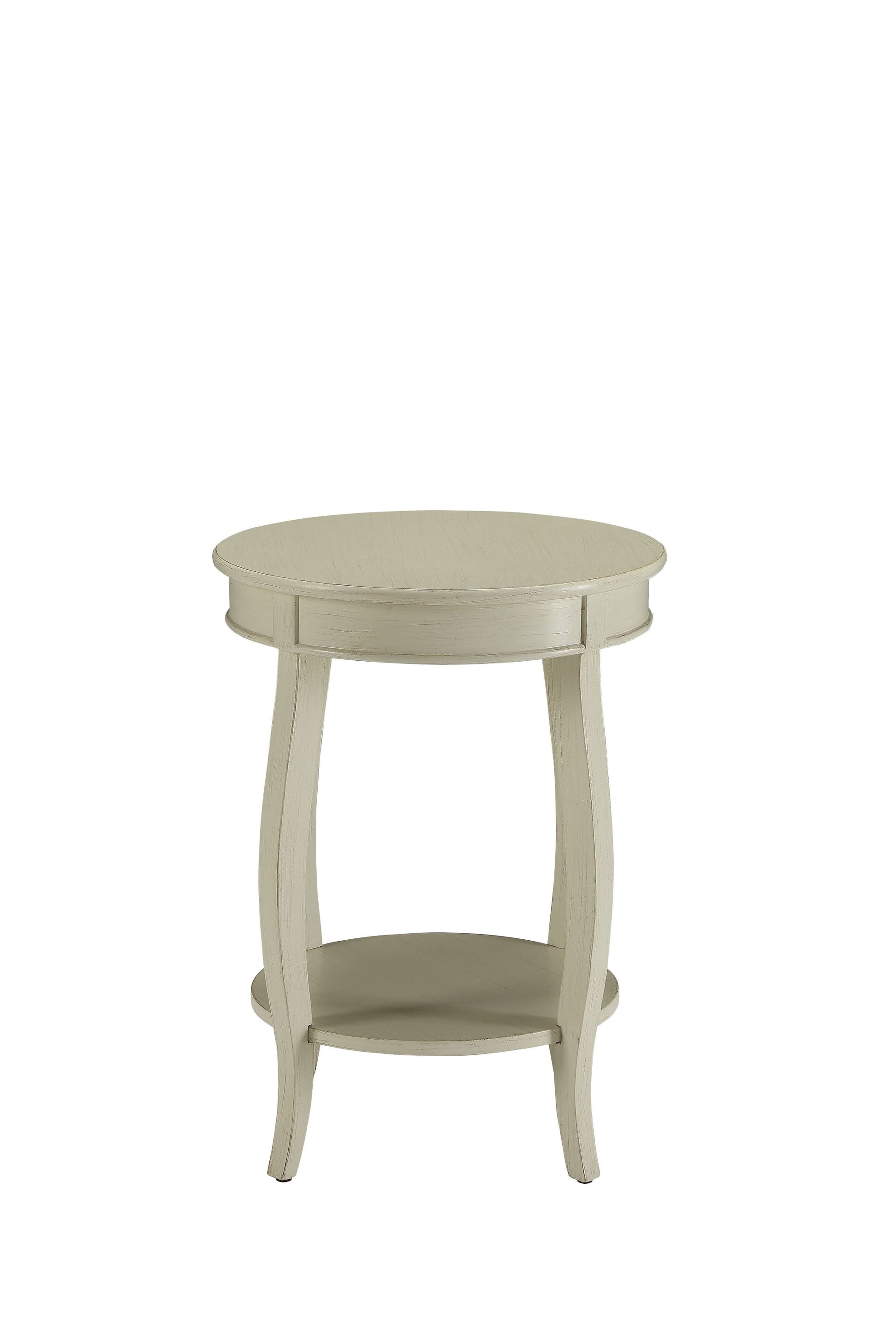 HomeRoots 24" Solid Wood Round End Table With Shelf in White Finish
