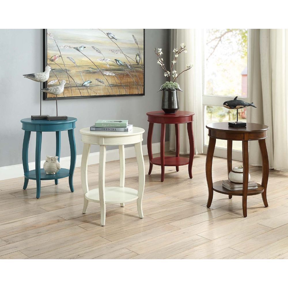 HomeRoots 24" Solid Wood Round End Table With Shelf in White Finish