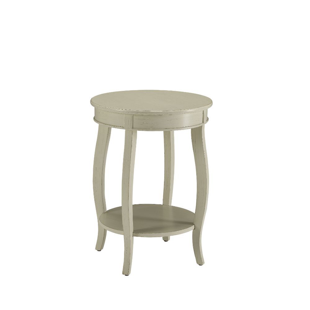 HomeRoots 24" Solid Wood Round End Table With Shelf in White Finish