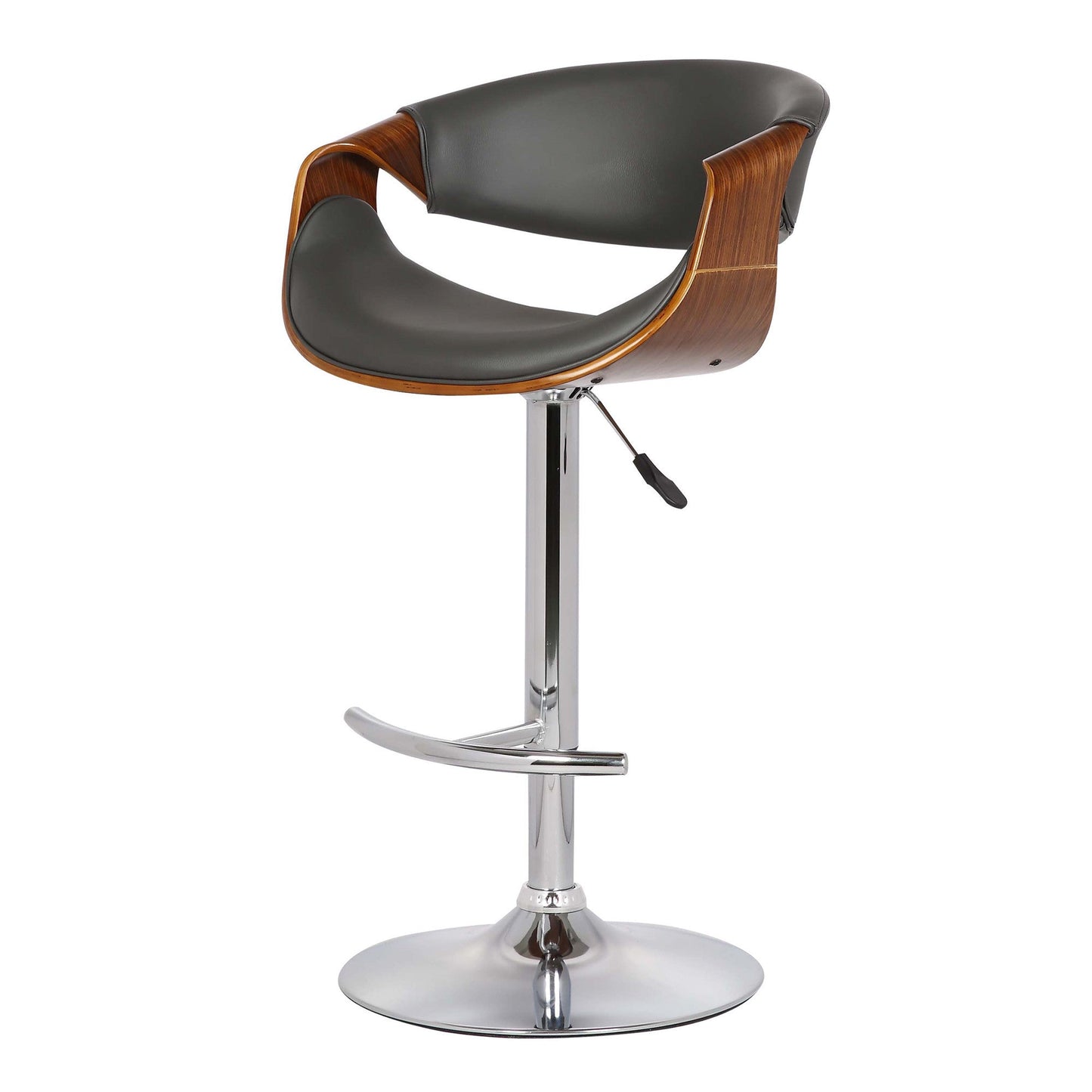 HomeRoots 24" Solid Wood Swivel Low Back Adjustable Height Bar Chair With Gray and Silver Finish