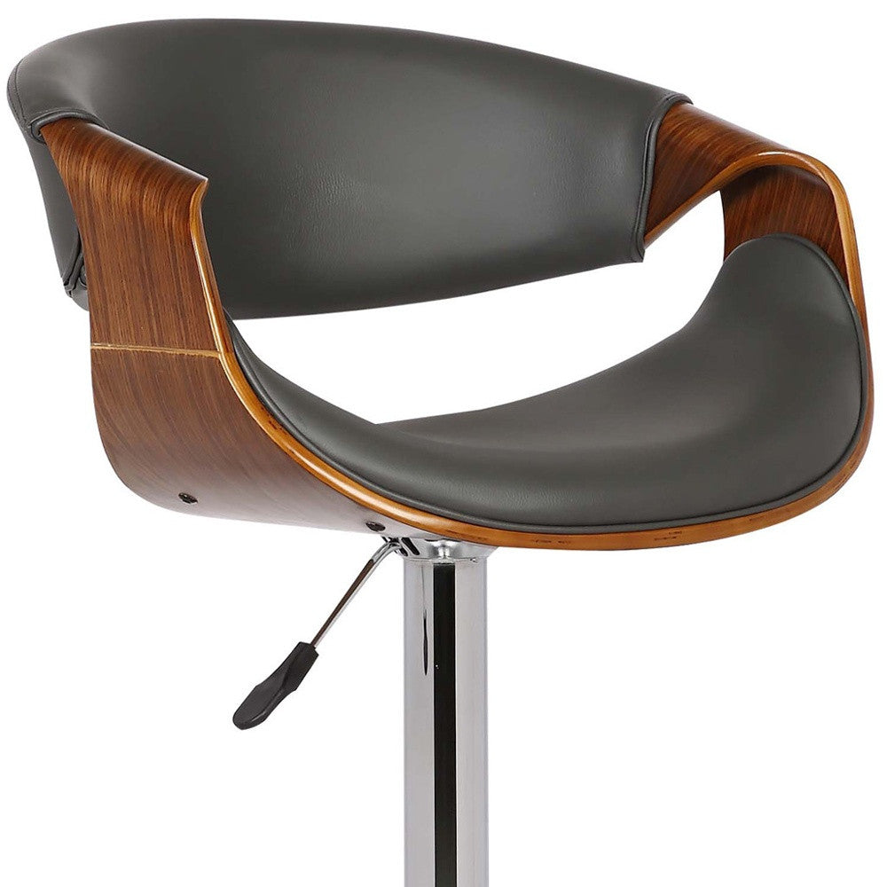 HomeRoots 24" Solid Wood Swivel Low Back Adjustable Height Bar Chair With Gray and Silver Finish
