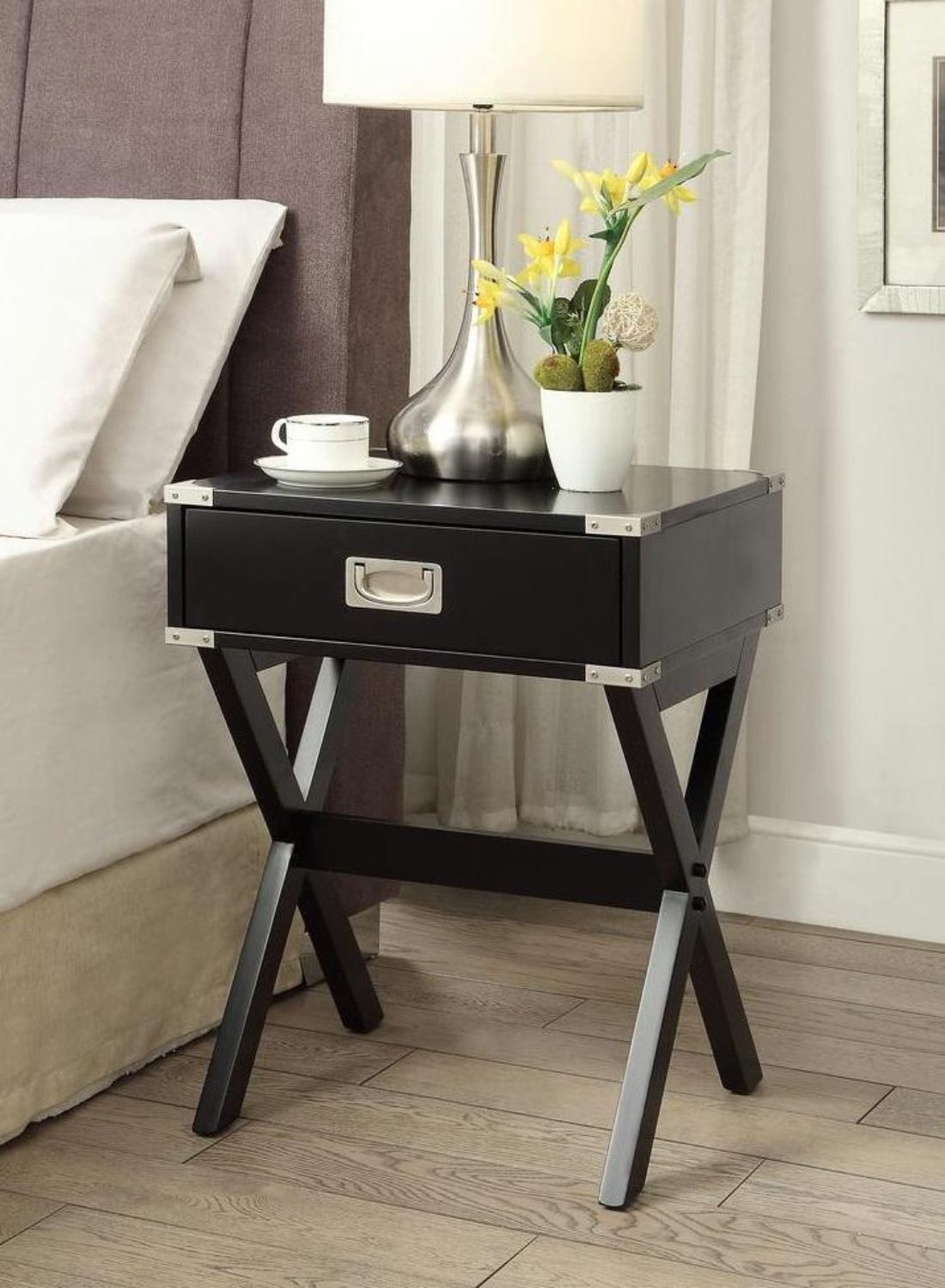 HomeRoots 24" Solid Wooden Metal Accent End Table in Black Finish