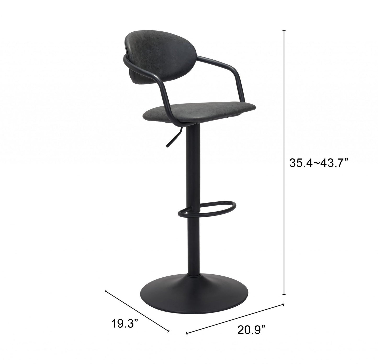 HomeRoots 24" Steel Swivel Low Back Counter Height Chair in Black Finish
