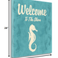 HomeRoots 24" Teal Shore Signboard with Seahorse Giclee Wrap Canvas Wall Art