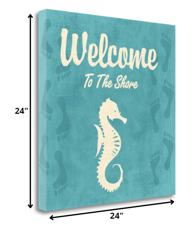HomeRoots 24" Teal Shore Signboard with Seahorse Giclee Wrap Canvas Wall Art