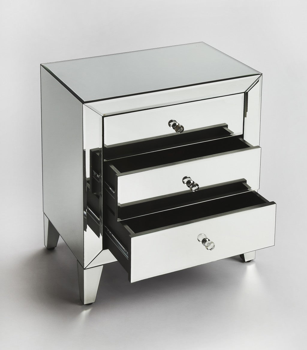 HomeRoots 24" Three Drawer Chest With Clear Glass Finish