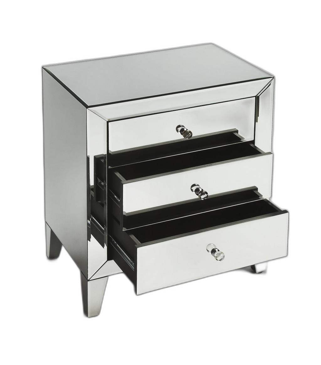 HomeRoots 24" Three Drawer Chest With Clear Glass Finish
