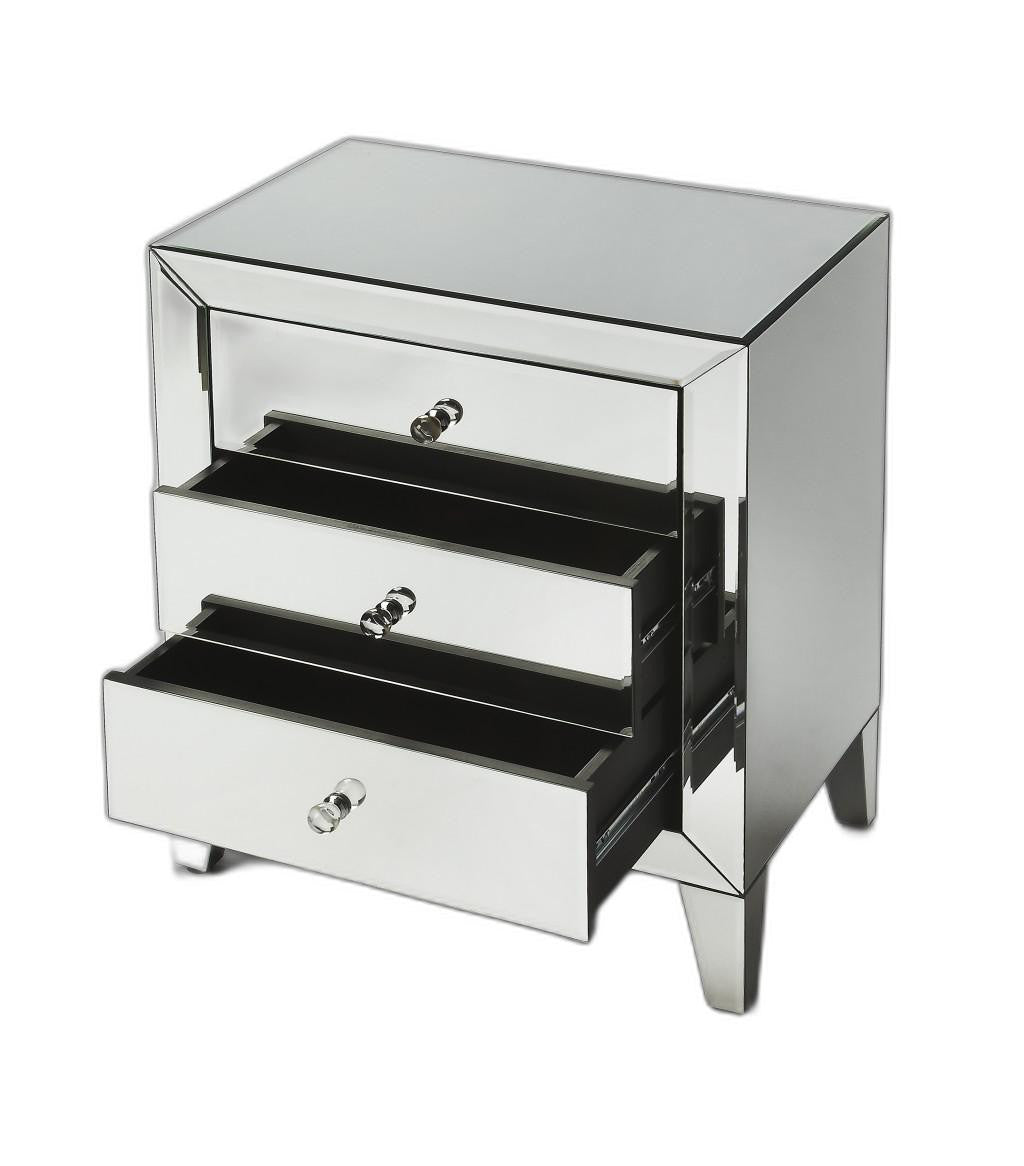 HomeRoots 24" Three Drawer Chest With Clear Glass Finish