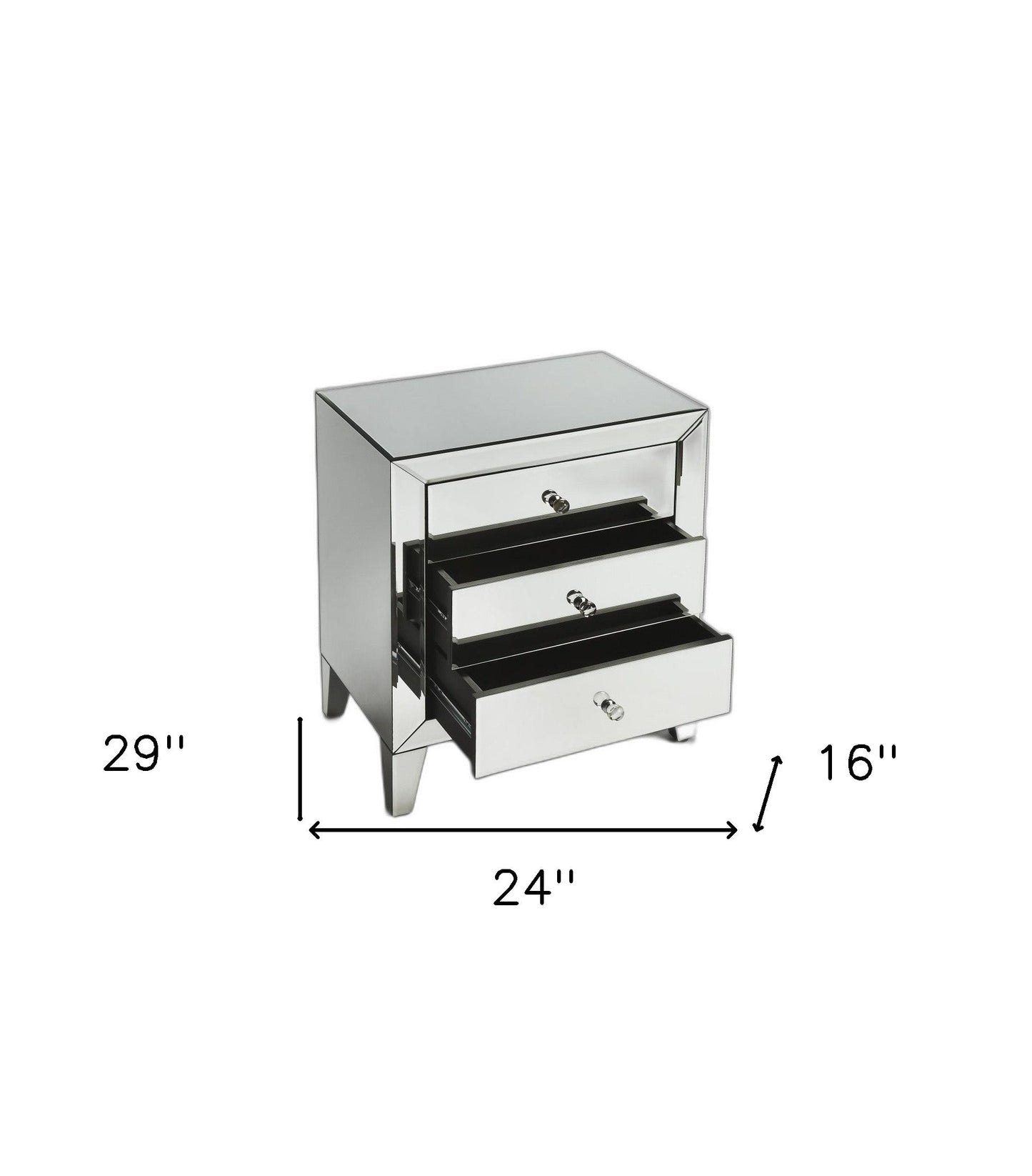 HomeRoots 24" Three Drawer Chest With Clear Glass Finish