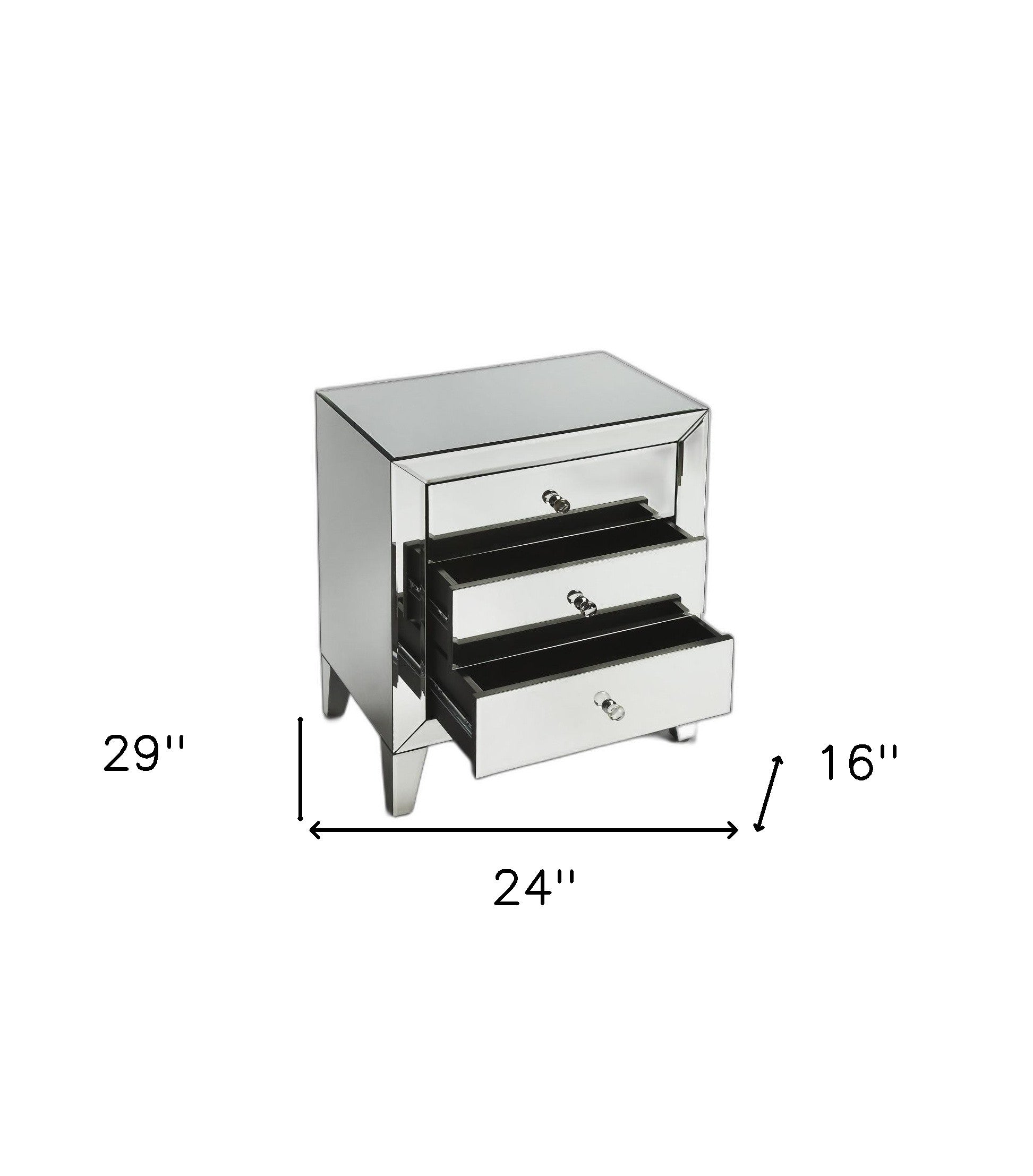 HomeRoots 24" Three Drawer Chest With Clear Glass Finish