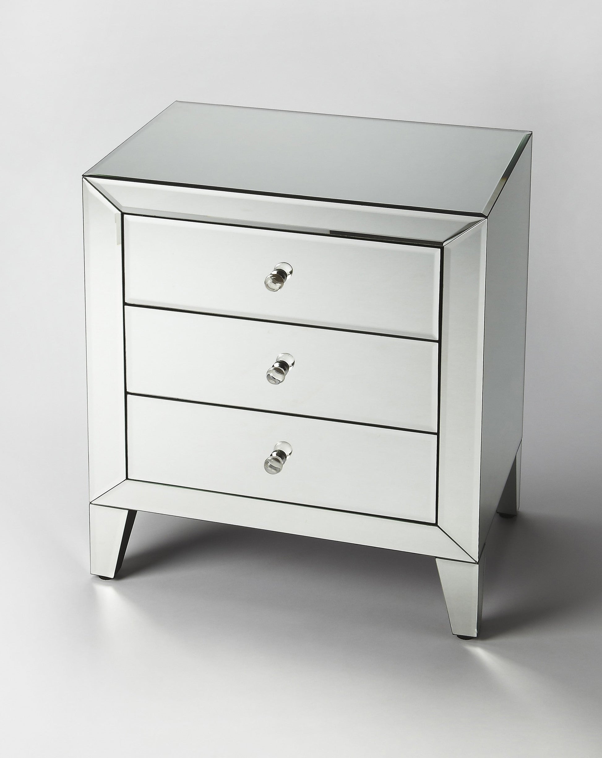 HomeRoots 24" Three Drawer Chest With Clear Glass Finish