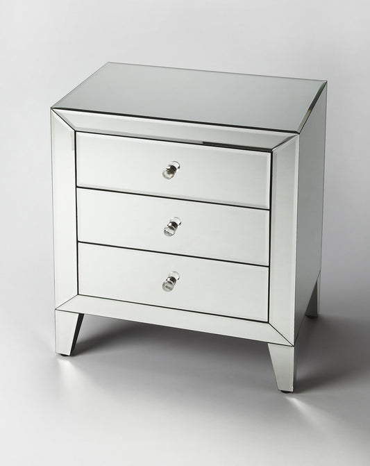 HomeRoots 24" Three Drawer Chest With Clear Glass Finish