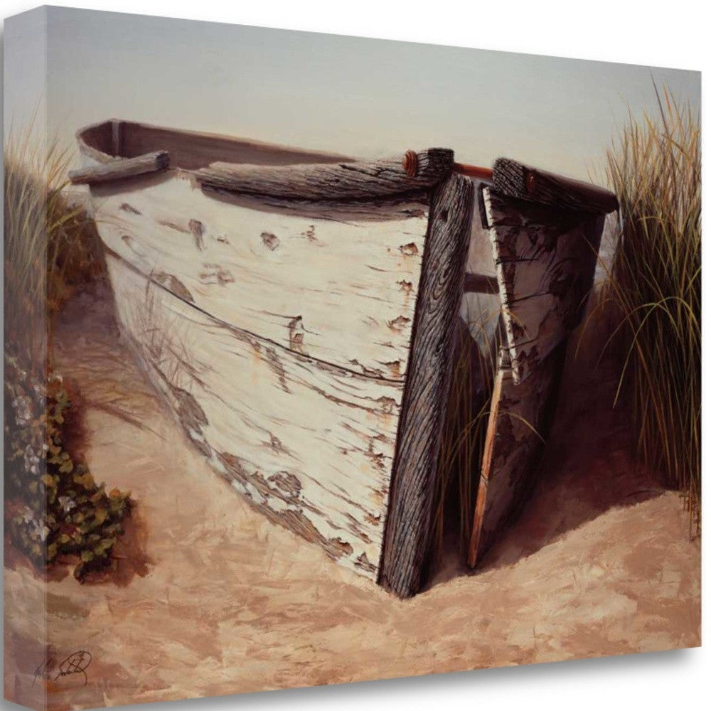 HomeRoots 24" Vintage Fishing Single White Boat Giclee Wrap Canvas Wall Art