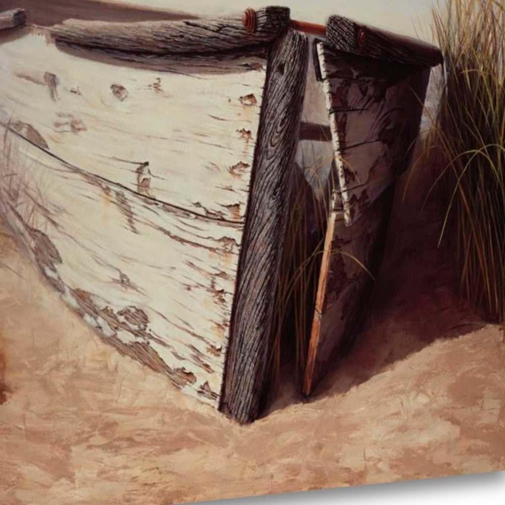 HomeRoots 24" Vintage Fishing Single White Boat Giclee Wrap Canvas Wall Art