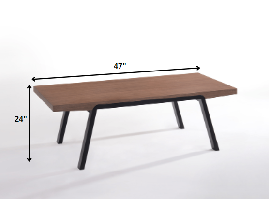 HomeRoots 24" Walnut Wood and Black Metal Coffee Table