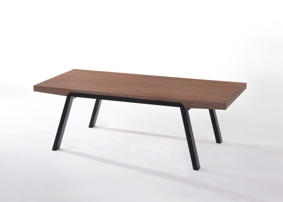HomeRoots 24" Walnut Wood and Black Metal Coffee Table
