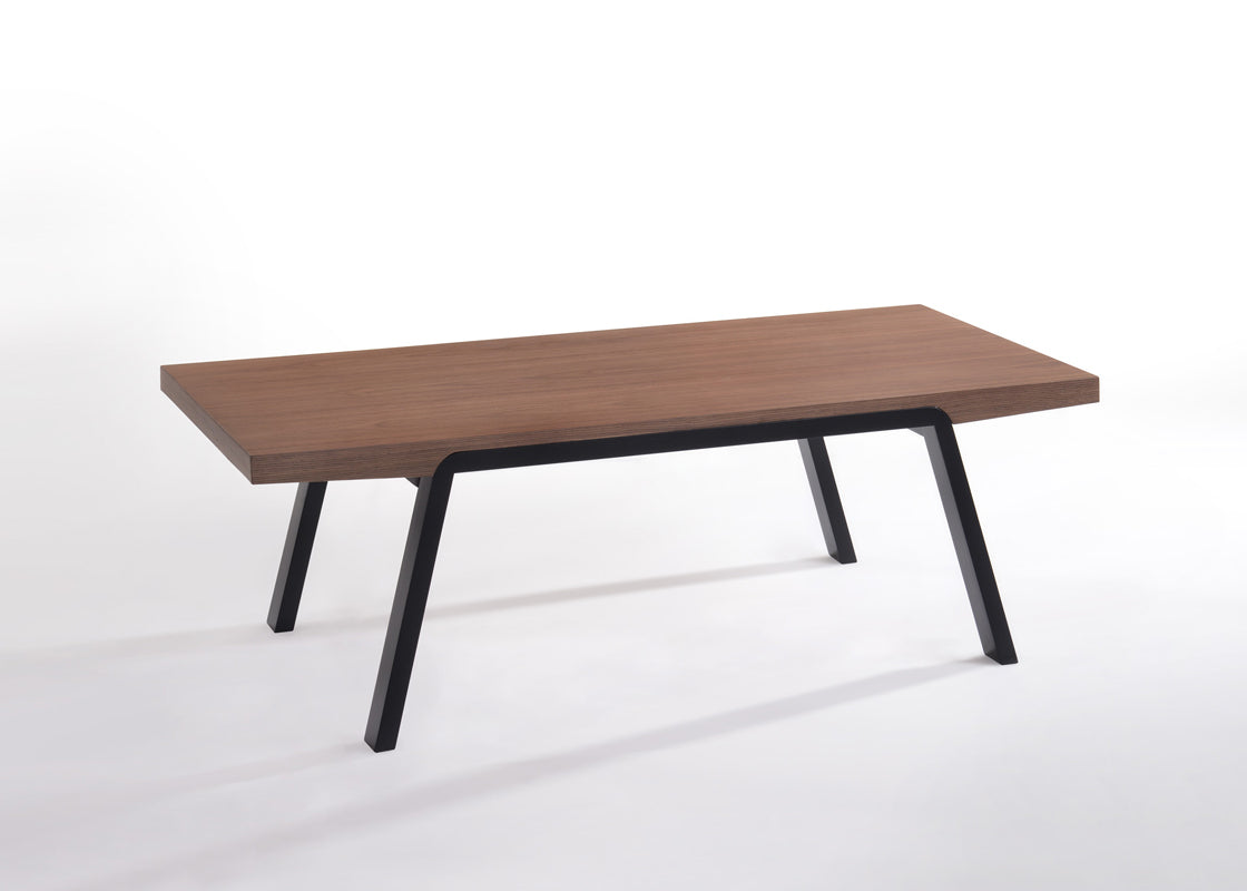 HomeRoots 24" Walnut Wood and Black Metal Coffee Table