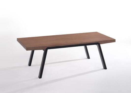 HomeRoots 24" Walnut Wood and Black Metal Coffee Table
