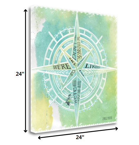 HomeRoots 24" Watercolor Adventurous Compass 2 Giclee Wrap Canvas Wall Art