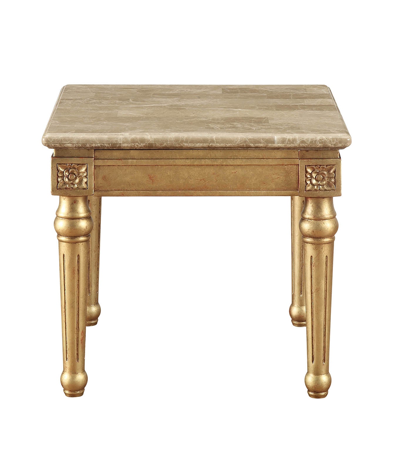 HomeRoots 24" White Faux Marble Mirrored End Table With Antique Gold Finish