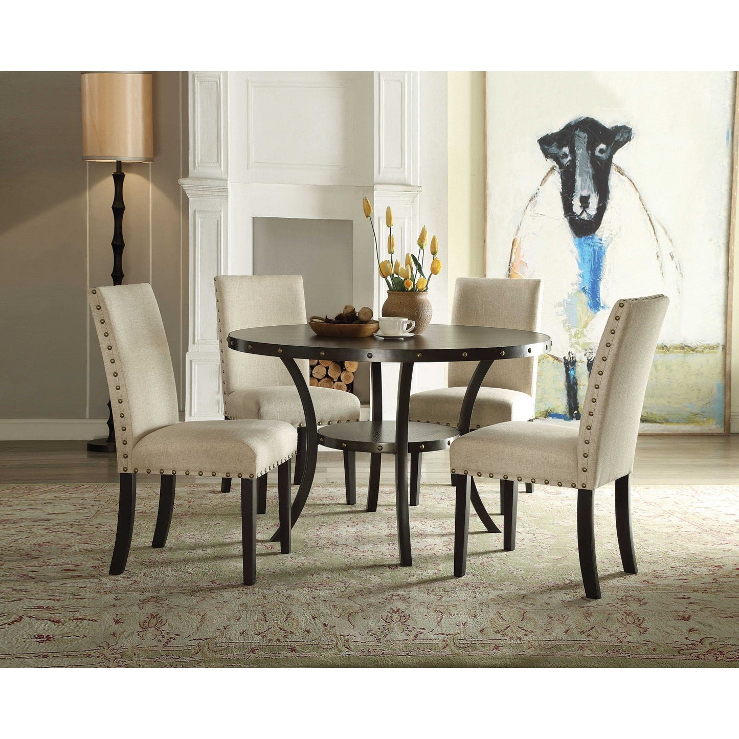 HomeRoots 24" x 19" x 39" Beige Fabric Side Chair In Set Of Two