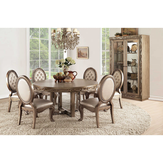HomeRoots 24" x 20" x 40" Champagne Leatherette And Antique Gold Side Chair In Set Of Two