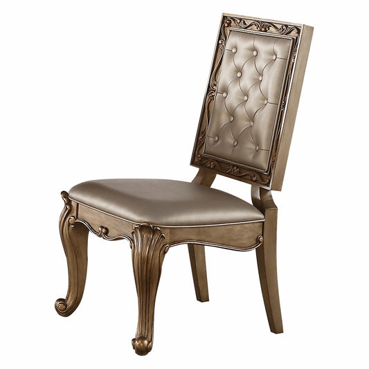 HomeRoots 24" x 20" x 40" Champagne Leatherette And Antique Gold Side Chair In Set Of Two