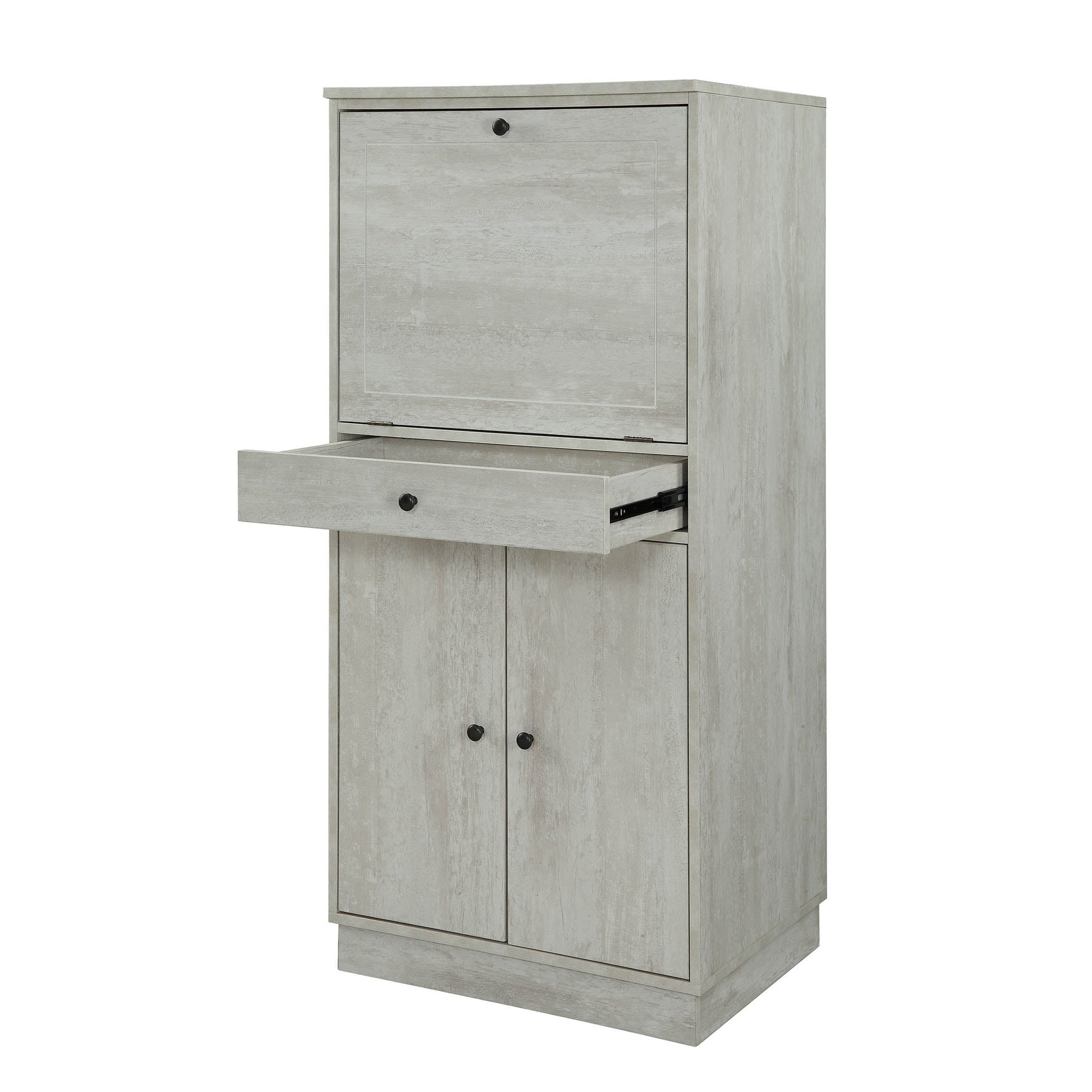 HomeRoots 24" x 20" x 52" MDF Wine Cabinet In Antique White Finish