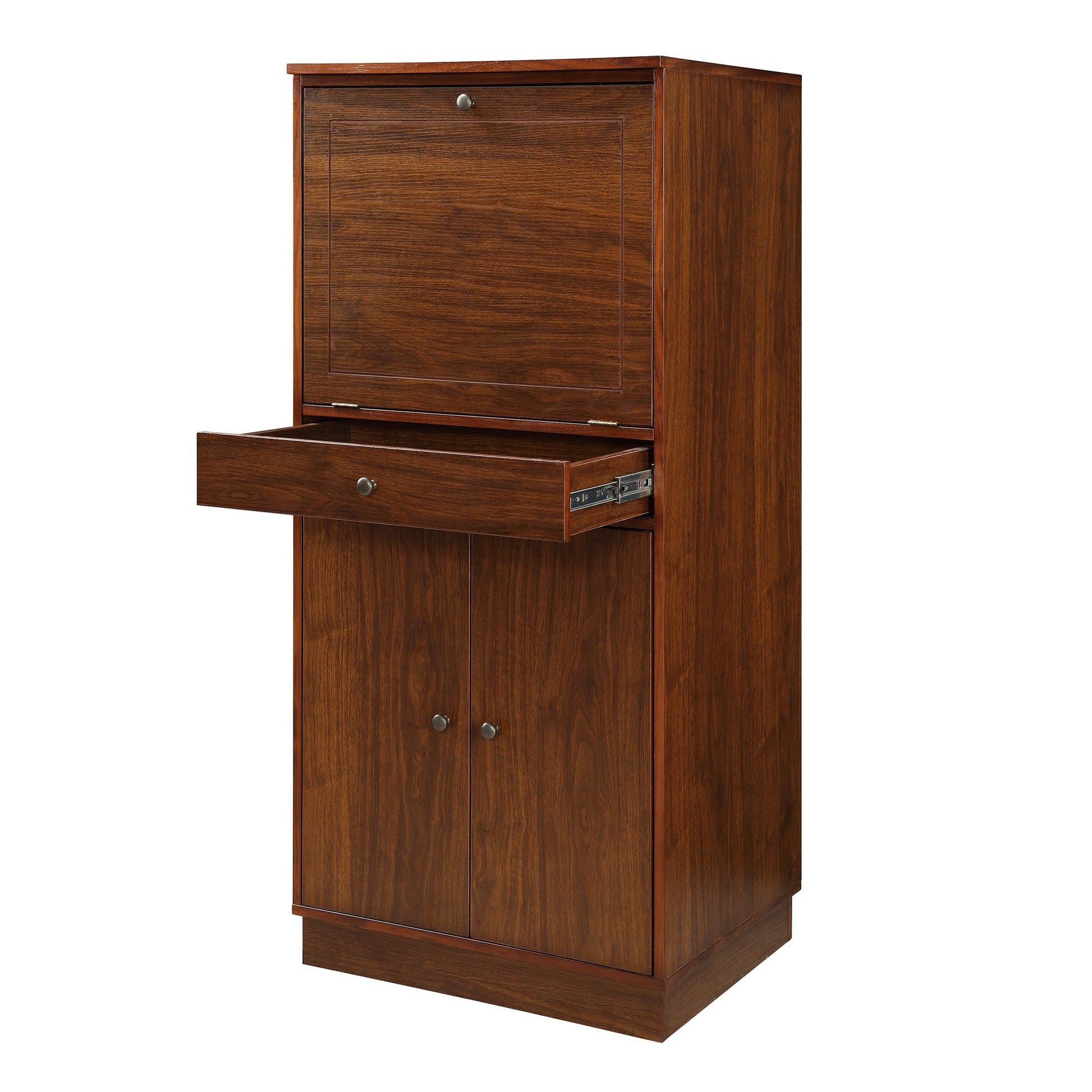 HomeRoots 24" x 20" x 52" MDF Wine Cabinet In Walnut Finish