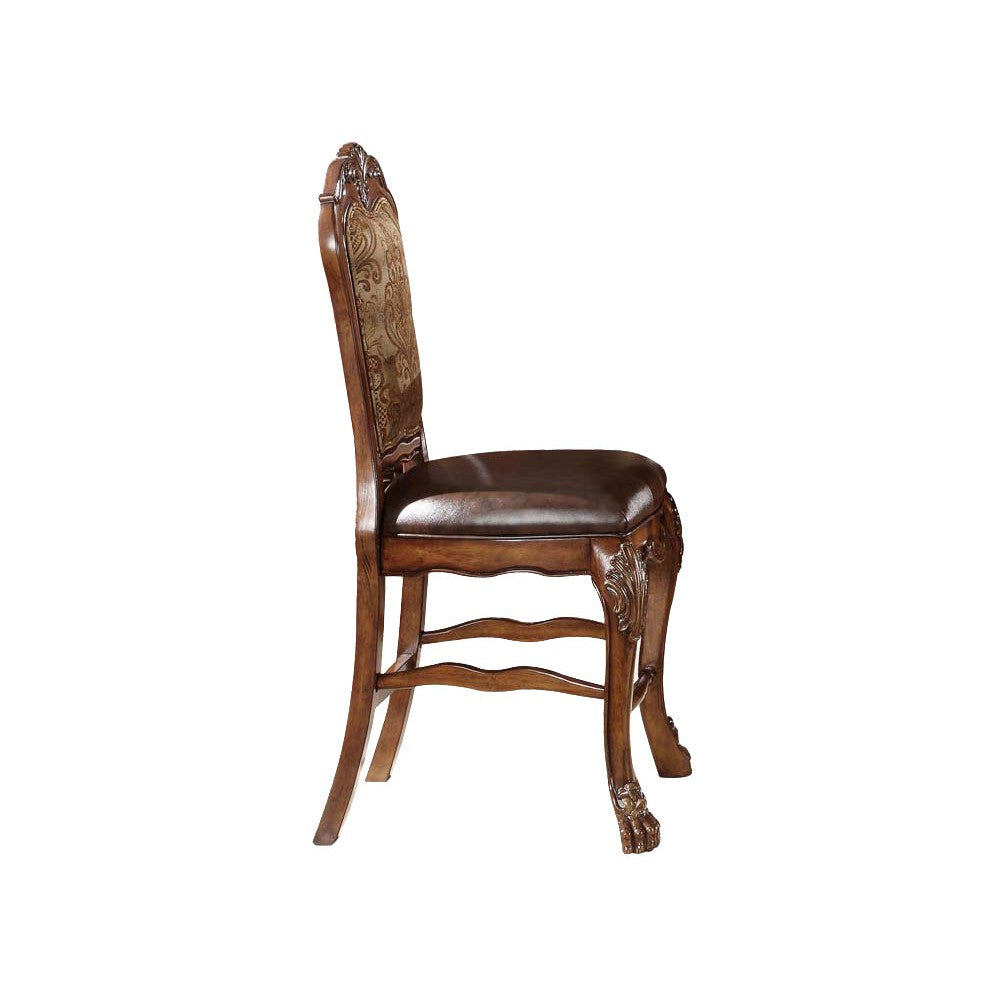 HomeRoots 24" x 21" x 48" Pu Cherry Oak Wood Poly Resin Upholstery Counter Height Chair in Set of Two