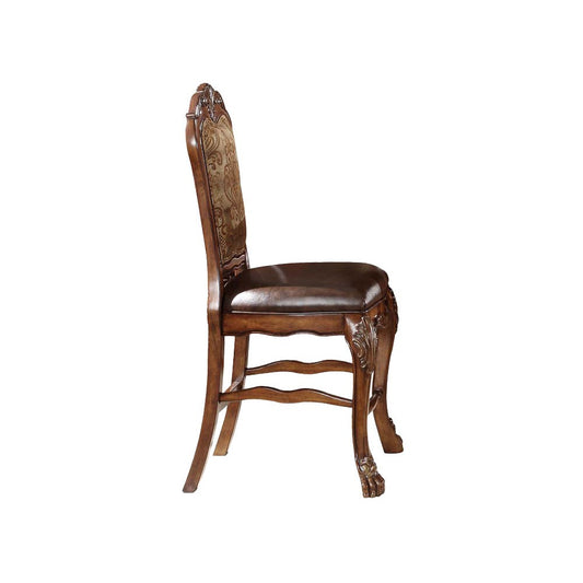 HomeRoots 24" x 21" x 48" Pu Cherry Oak Wood Poly Resin Upholstery Counter Height Chair in Set of Two