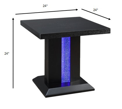 HomeRoots 24" x 24" x 24" Black LED Wood And Glass End Table