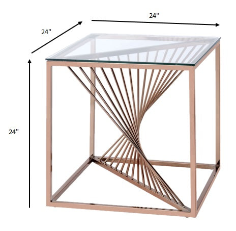 HomeRoots 24" x 24" x 24" Brushed Copper And Clear Glass End Table