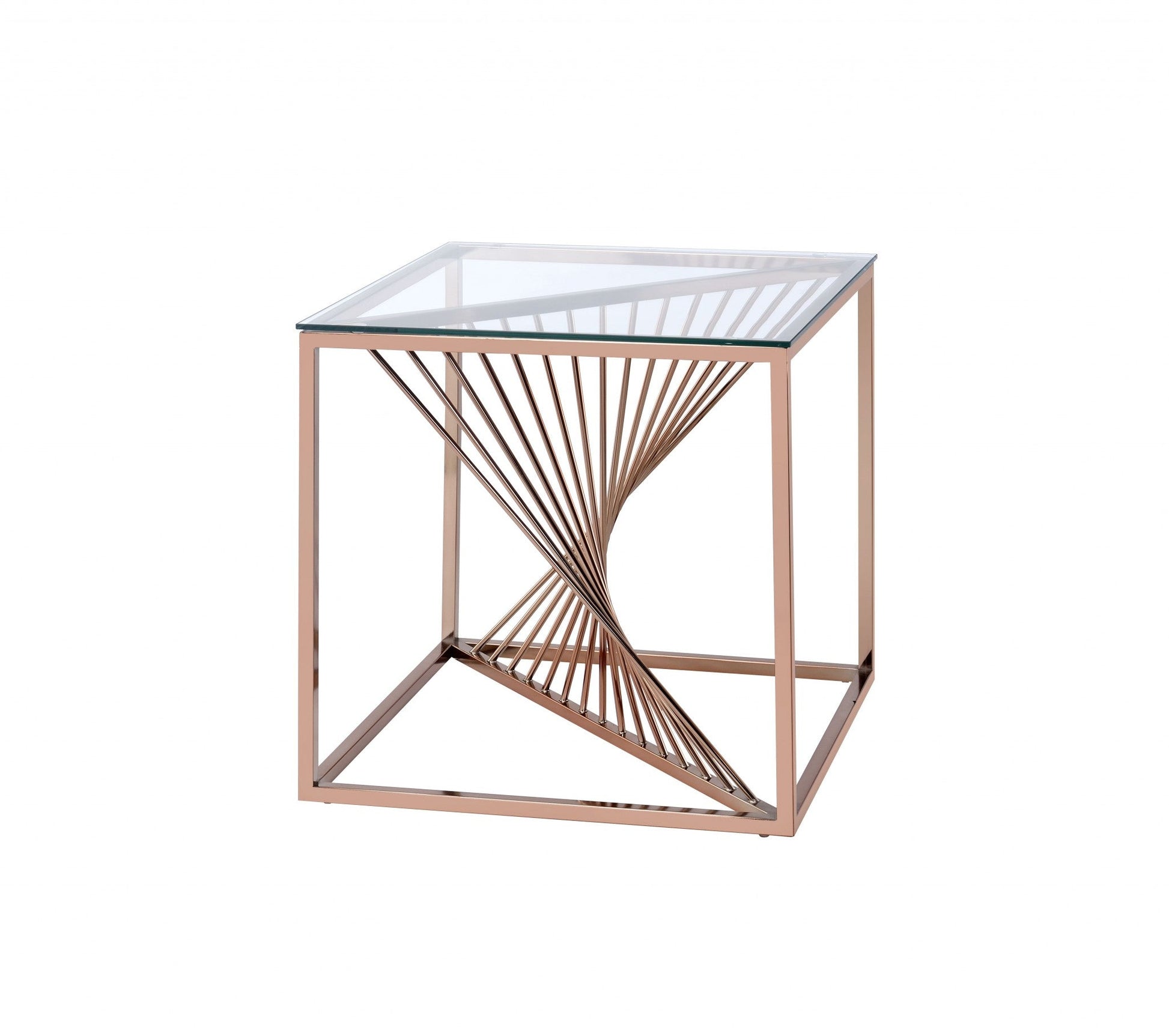 HomeRoots 24" x 24" x 24" Brushed Copper And Clear Glass End Table