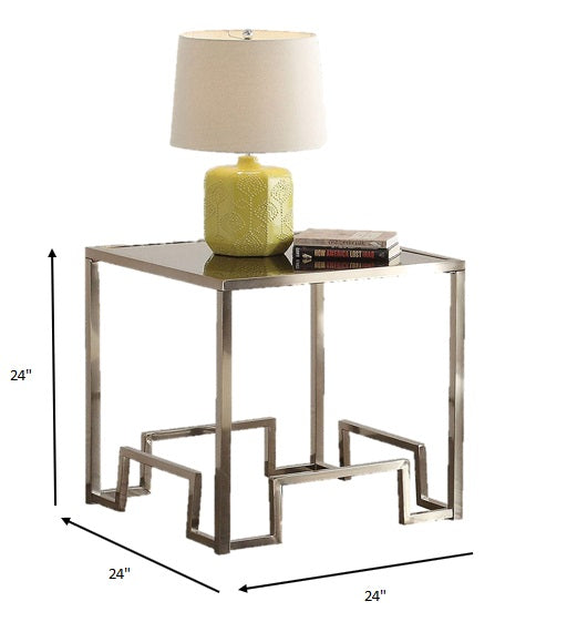 HomeRoots 24" x 24" x 24" Champagne and Clear Glass End Table