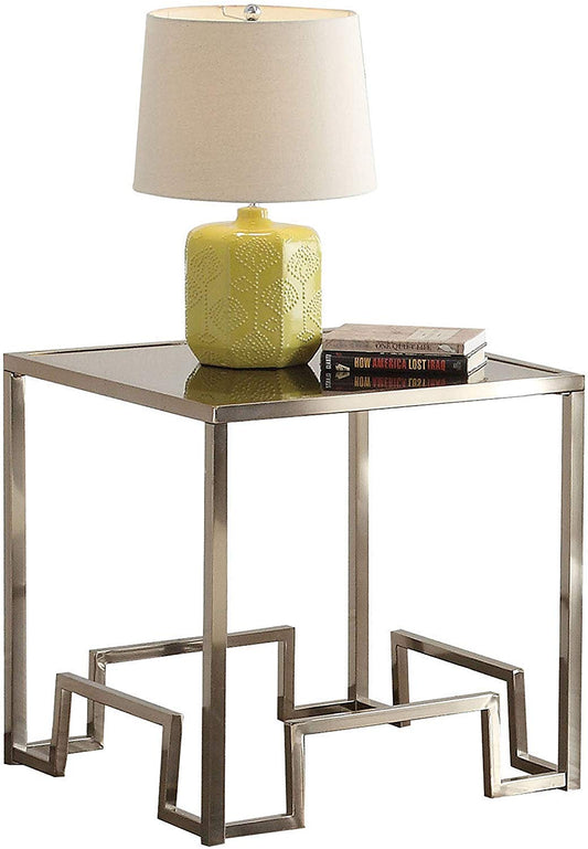 HomeRoots 24" x 24" x 24" Champagne and Clear Glass End Table