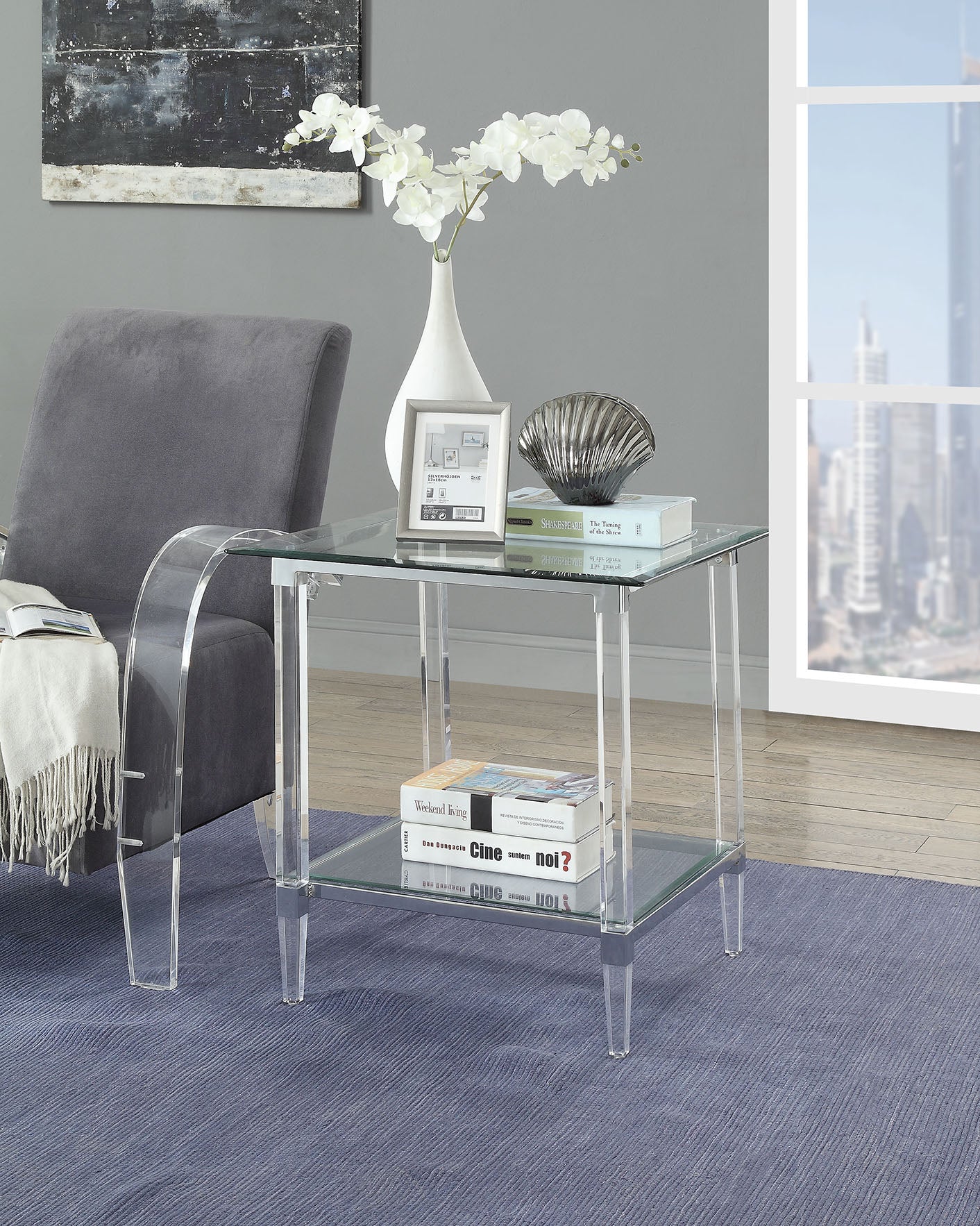 HomeRoots 24" x 24" x 24" Chrome Clear Acrylic And Glass End Table