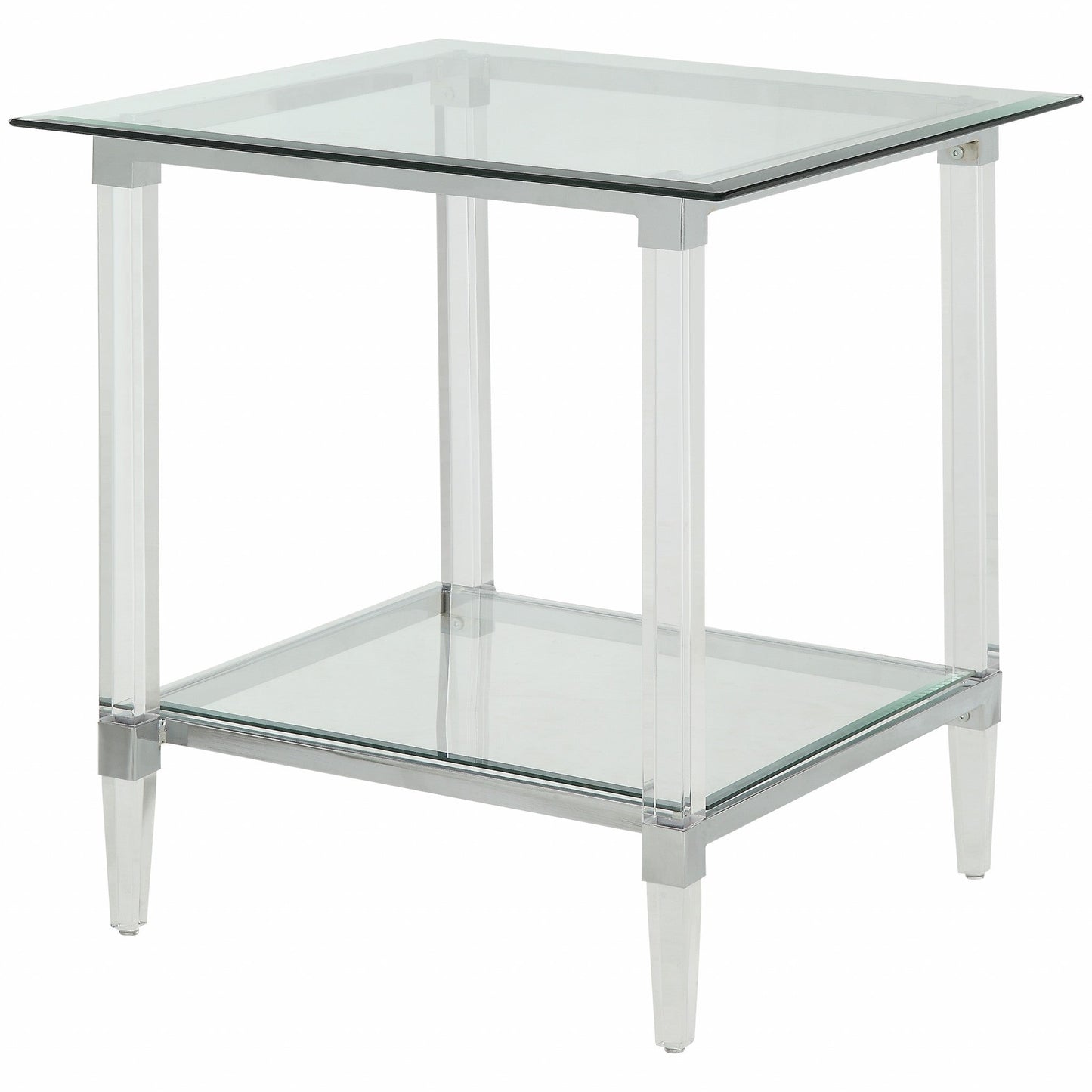 HomeRoots 24" x 24" x 24" Chrome Clear Acrylic And Glass End Table