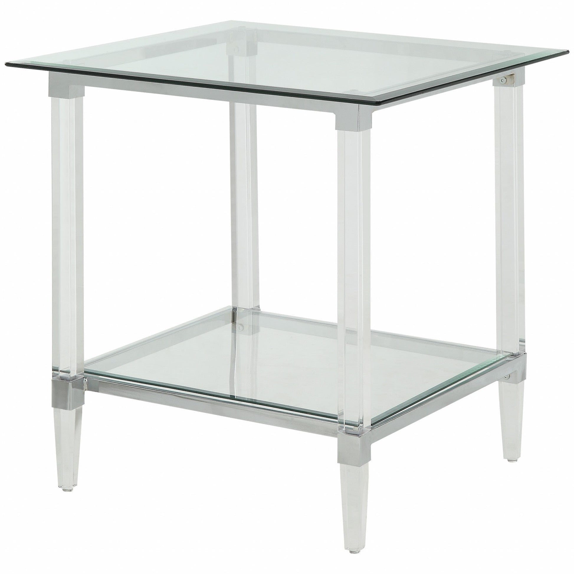 HomeRoots 24" x 24" x 24" Chrome Clear Acrylic And Glass End Table