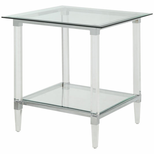 HomeRoots 24" x 24" x 24" Chrome Clear Acrylic And Glass End Table