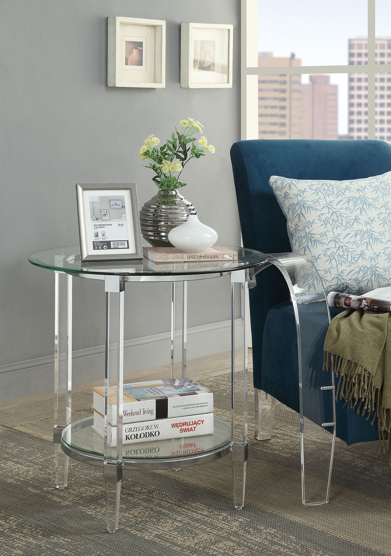 HomeRoots 24" x 24" x 24" Clear Acrylic And Glass End Table With Chrom ...